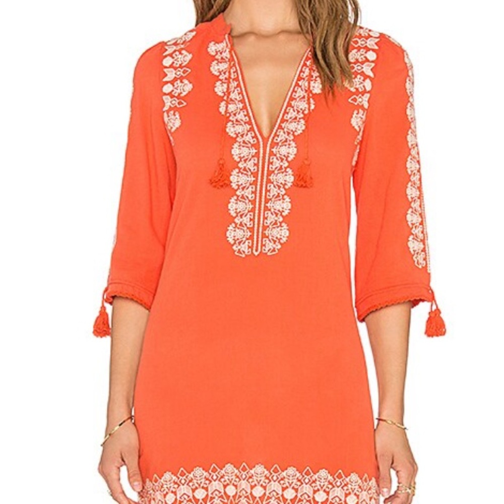 SPELL & the Gypsy Santorini Orange Embroidered Tunic Dress